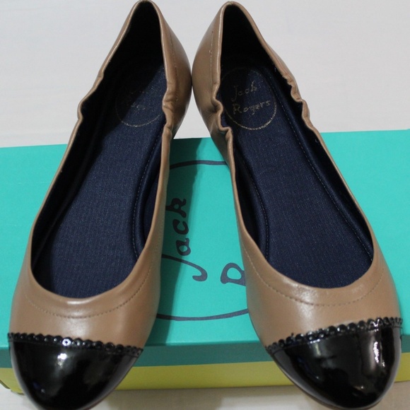 JACK ROGERS BREE ROSE CRM/BLK CAP TOE BALLET FLATS - Picture 2 of 5